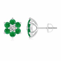 Natural Emerald Round Stud Earrings with Diamond in 14K Gold (Grade-AA , 1.7MM) - £373.37 GBP