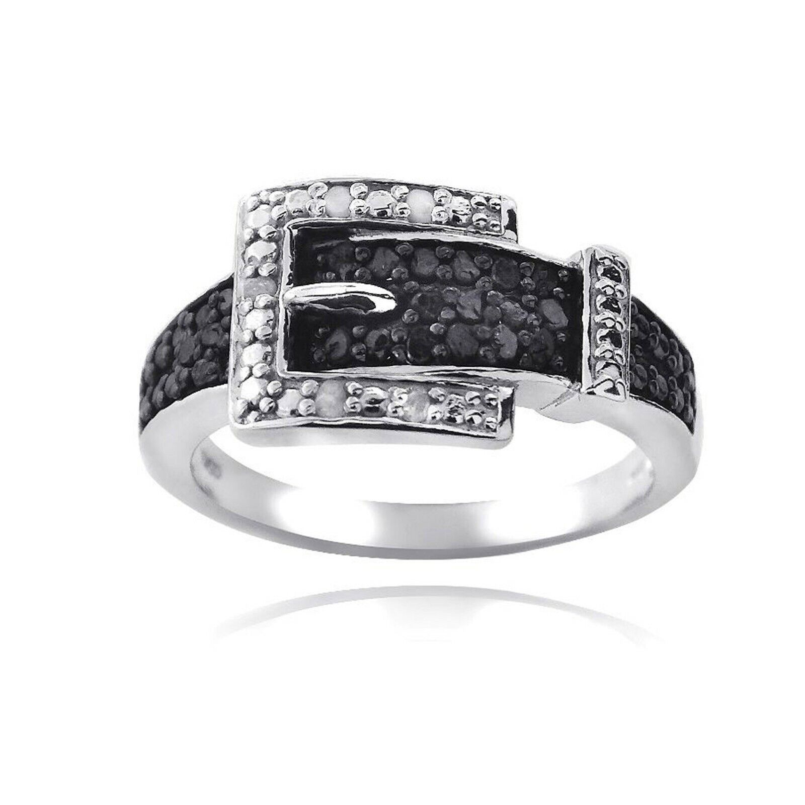0.40CT Black &amp; White Simulated Diamond Belt Buckle Ring Sterling Silver ... - $55.92