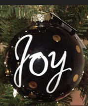 Robert Stanley Christmas Ornament Glass Ball Black Gold Dots Joy - £11.86 GBP