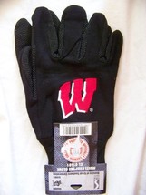 Work Gloves Wisconsin Badgers Logo Black Adult Mens One Size Garden Grip Palm - £8.26 GBP