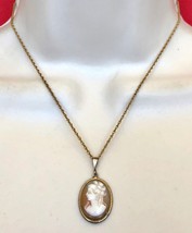 Genuine Shell CAMEO Lady 800 Silver PENDANT 12K G.F. Chain NECKLACE - £47.13 GBP