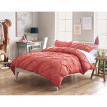 NEW Threshold Pinched Pleat 3 Piece KING Duvet Cover Set Coral/Rose 100% COTTON - £62.47 GBP+