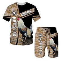 3D Print Rooster Man Summer Set 2 Piece Oversized Tshirt+  Shorts Trauit... - £40.94 GBP