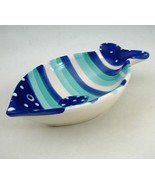 Indigo Sea Ceramic Fish Trinket Candy Dish Blue Aqua Teal Stripe White P... - £15.41 GBP