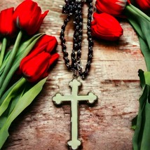 Exquisite old vintage black and white rosary - $54.45