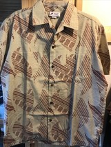 Malihini Vintage Mens L Tan Geometric Short Sleeve Button Down Hawaiian Shirt - £41.86 GBP