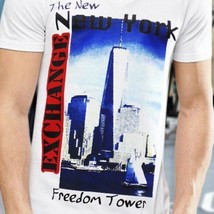 NWT NEW YORK FREEDOM TOWER EXCHANGE MEN&#39;S WHITE V-NECK SHORT SLEEVE T-SHIRT - £8.67 GBP