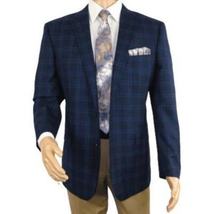 Men's Soft Wool Cashmere Sport Coat English Plaid Window Pane 556-11 Navy Renoir image 9