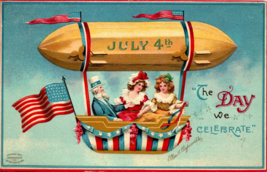 Clapsaddle Uncle Sam Blimp Airship 4th Of July Patriotic Postcard American Flag - £45.95 GBP