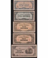 WWII 1942-45 Lot of 5 Japanese Occupation (JAPOC) notes in a crisp High ... - $24.00