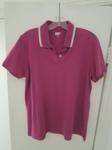 Ladies Polo Shirt Size XL Lands End Magenta Color Cotton Blend Collared S/S Top - £10.25 GBP