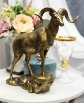 Large Country Wildlife Bighorn Sheep Ram Climbing On Rock Statue In Gold Patina - £43.24 GBP