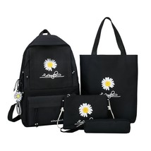 Preppy Style Daisy Print Backpack 4pcs/Set Canvas Shoulder Bag Pencil Clutches O - £28.20 GBP