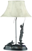 Sculpture Table Lamp MOUNTAIN Lodge Fly Fisherman Trout Fish On! 1-Light Ebony - £552.79 GBP