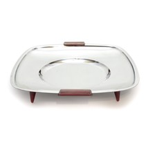 Vintage MCM Glo Hill Chrome Serving Tray Chery Bakelite Handles Footed 1... - $29.67