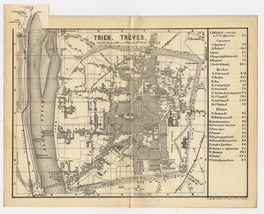 1892 Original Antique City Map Of Trier Treves / RHINELAND-PALATINATE / Germany - £19.72 GBP