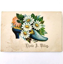 C1900s Victorian Business Card Rhoda Willey Lithograph Small 3 x 2&quot; E88D - $24.99