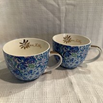Set Of 2 Lilly  Pulitzer 12 Oz Ceramic Mug Blue Floral Coffee Mug - £13.93 GBP