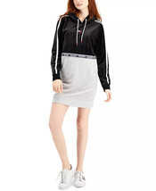 Tommy Hilfiger Sport Women&#39;s Velour Hoodie Dress in Black/White Stone-Si... - $42.99