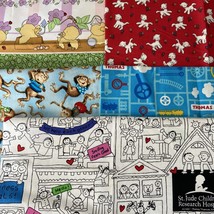 Children Fabric Material Lot FQ 5 Pieces Fuzzytails Thomas St Jude Toy Chest - £13.12 GBP