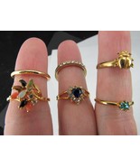 x6 RING LOT womens vintage Band GOLD tone band ladybug AQUAMARINE estate... - £40.58 GBP