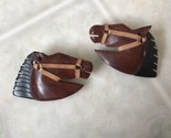 Unique Hand Carved Wooden Horse Head Earrings Leather Bridle 2.25 X 1.5 - £21.17 GBP