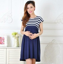 Maternity dress casual cotton maternity clothes plus size ledies stripe ... - $13.99