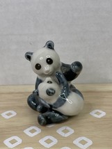 Ceramic Playful Panda Bears Figurines Black White Small Miniature 2” Baby Mama - £11.05 GBP