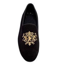 Hand Made Men Lion Embroidery Black Handmade Velvet Loafers Shoes - £112.44 GBP