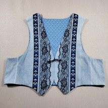 Vtg Handmade Grannycore Denim Patchwork Vest XL 2X Lace Print Concho Lined  - £62.80 GBP