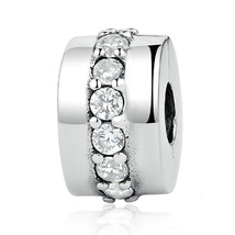 Classic Simple Clip Spacer Bead Charm Sterling Silver 925 For Bracelets With CZ - £16.85 GBP
