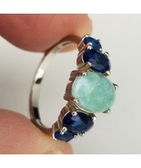 size 7 sterling ring ladies STERLING SILVER &amp; BLUE SAPPHIRE &amp; AGATE 925 - €30,28 EUR