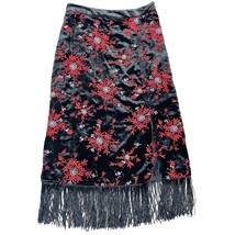Anthropologie Maeve Black Red Velvet Pencil Skirt Size 2 - £39.10 GBP