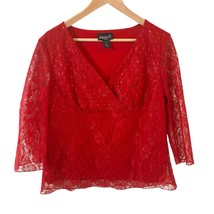 Y2K Womens Babydoll Top Fariy Lace Mesh Red Size Large Sheer Glam V Neck... - $29.99