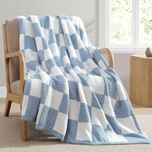 Checkered Throw Blanket For Couch, Bed, Sofa - Reversible, Blue, 50&quot; X 60&quot; - £27.75 GBP