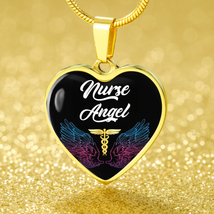 Nurse Angel Necklace Stainless Steel or 18k Gold Heart Pendant 18-22&quot; - £30.42 GBP+