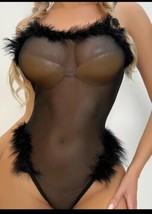 Women Sexy Sheer Bodysuit Teddy Lingerie with Feather SIZE SMALL - £14.96 GBP