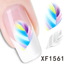 Nail Art Water Transfer Sticker Decal Stickers Pretty Feather Blue Pink XF1561 - £2.43 GBP