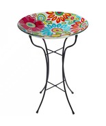 18-inch Blue Yellow Red Pastel Flowers Painted Glass Outdoor Bird Bath w... - $2,972.16 MXN