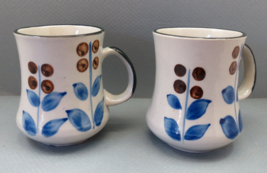 VTG COTC Coffee Mugs Set of 2 Stoneware Earthy Accent Floral Patterns Blue - £18.75 GBP