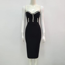 New Summer  Strapless Dress Women 2023 Crystal Beading Black Red Bodycon age Dre - £102.08 GBP