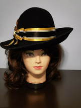 Henry Pollak NY Frank&#39;s Girl By Frank Olive Blk Mohair Felt Pheasant Feather Hat - £46.78 GBP