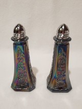 Mayfair Open Rose Black Amethyst Carnival Glass Salt &amp; Pepper Shakers Set - $49.49