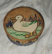 Vintage Small Wood Cheese Box Round Duck Pond Scene on Lid 4.5 Inch - £6.37 GBP