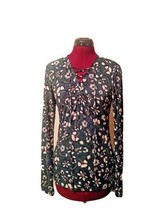Express Top Multicolor Women Lace-up Long Sleeves Size Medium Floral Stretch - £15.58 GBP