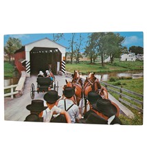 Postcard Greetings From The Amish Country Amish Boys Farm Wagon Chrome Unposted - $6.98