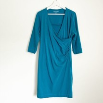 Soft Surroundings Women&#39;s Blue 3/4 Sleeve Midi Faux Wrap Wear Anywhere D... - £27.64 GBP