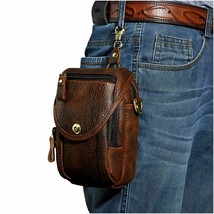 Small Leather Men Crossbody Bag With Belt Hook Vintage Messenger Phone P... - £36.16 GBP