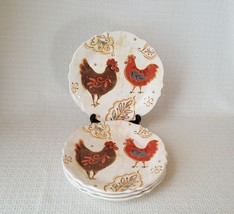 Pier 1 GALLO Rooster &amp; Leaves Ironstone Salad Plates ~ Set of 4 - £31.64 GBP