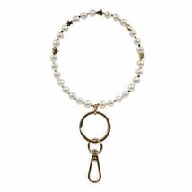 Beaded Star Bangle Keyring Keychain Bag Charm White Pearl Gold Stars - £9.32 GBP